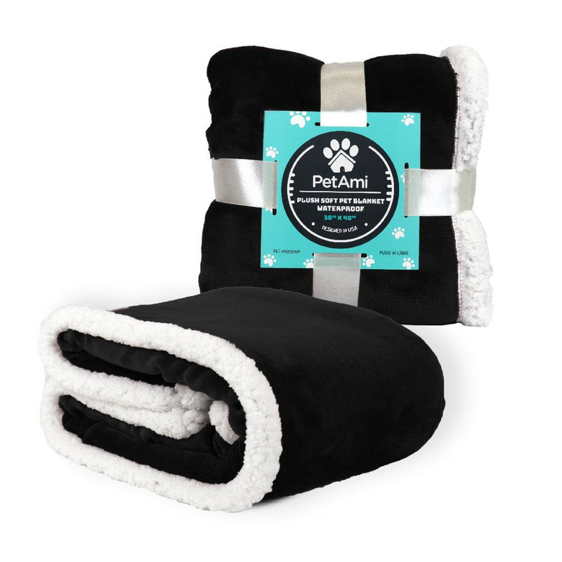 PetAmi Waterproof Dog Blanket for Bed, Couch, Sofa | Waterproof Dog Bed Cover for Large Dogs, Puppies | Sherpa Fleece Pet Blanket Furniture Protector | Reversible Microfiber 29 x 40 Inches Black - PawsPlanet Australia