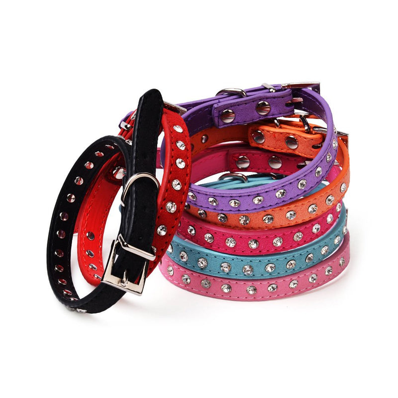 [Australia] - Dogs Kingdom 10"-16.5" Total Length Suede Skin Jeweled Rhinestones Pet Dog Collar Sparkly Crystal Diamonds Studded Leather Puppy Dog Cat Collar S Purple 