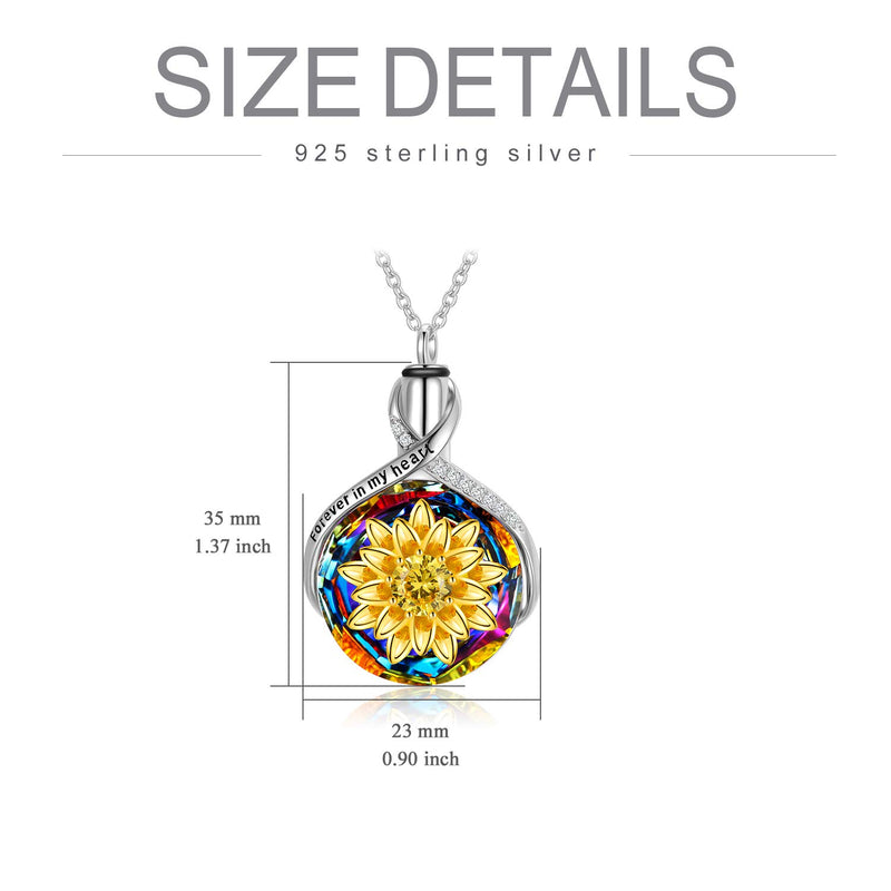 TOUPOP s925 Sterling Silver Urn Necklace Keepsake Ashes Memoorial Locket with Crystal Cremation Jewelry w/Funnel Filler,Engraved'Forever in My heart'on The Pendant A-Sunflower Urn Necklace - PawsPlanet Australia