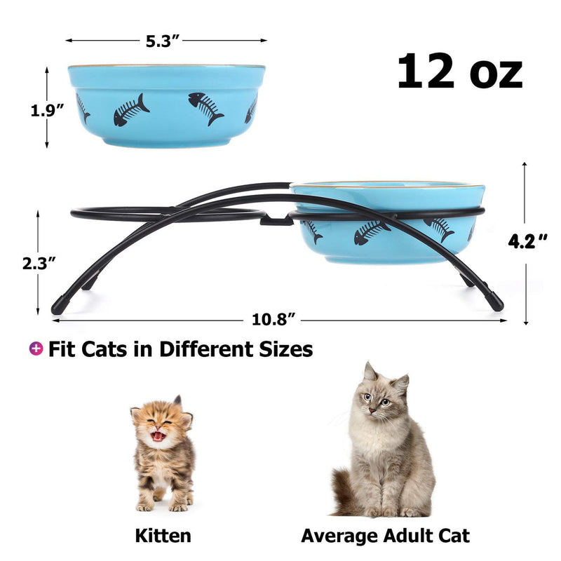 Y YHY Cat Food Dishes, Raised Cat Bowls Ceramic, Elevated Cat Bowls for Food and Water, Pet Bowls for Cats and Dogs, Anti Vomiting, Whisker Fatigue, Dishwasher Safe, 12 Ounces - PawsPlanet Australia