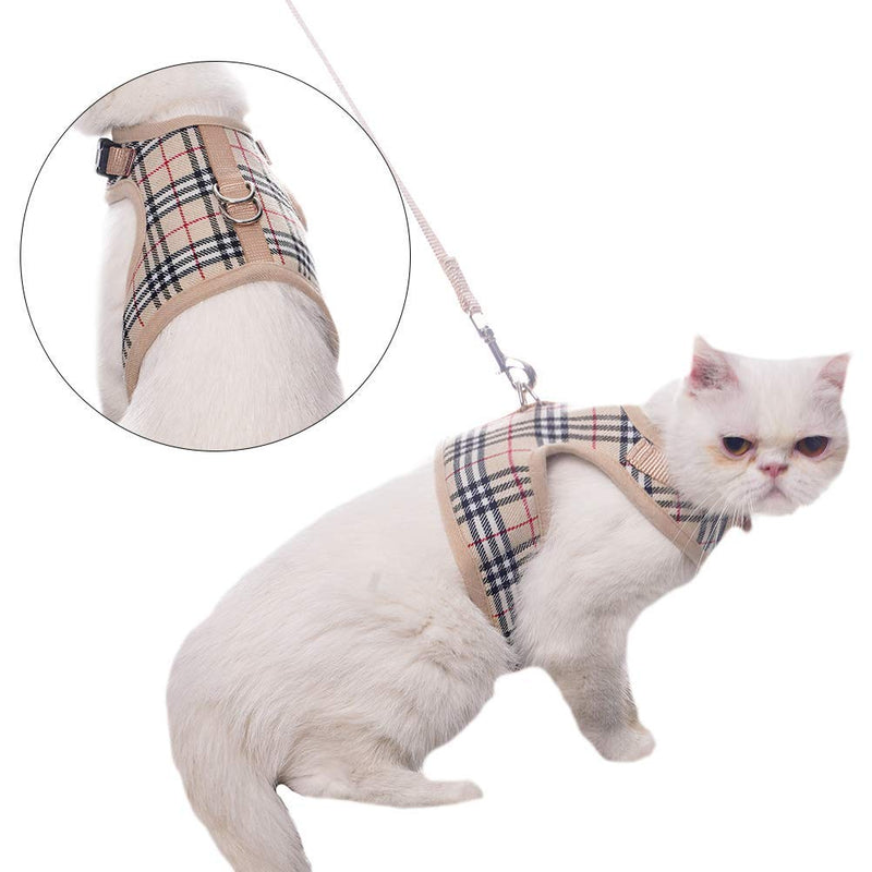 BINGPET Escape Proof Cat Harness with Leash - Adjustable Soft Mesh Vest for Walking L Cream - PawsPlanet Australia