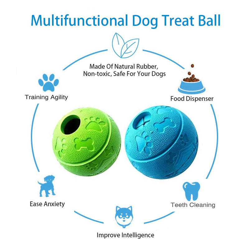 Dog Toy Indestructible Feeder Ball Snack Ball Made of Natural Rubber Dog Interactive Balls Diameter 8.1 cm (1 x Green + 1 x Blue) - PawsPlanet Australia