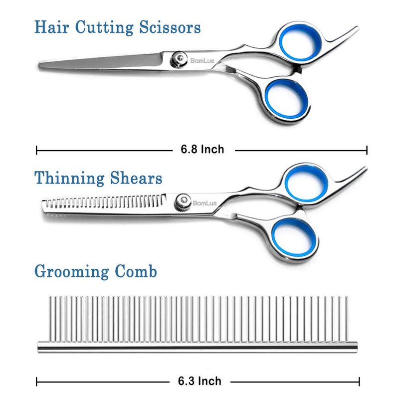 Bamlue Dog Grooming Scissors Stainless Steel Professional Anti-Rust Shears Set Pet Grooming Scissors Kit,Thinning Straight Comb for Long Short Hair for Dogs/Cats/Pet Blue - PawsPlanet Australia