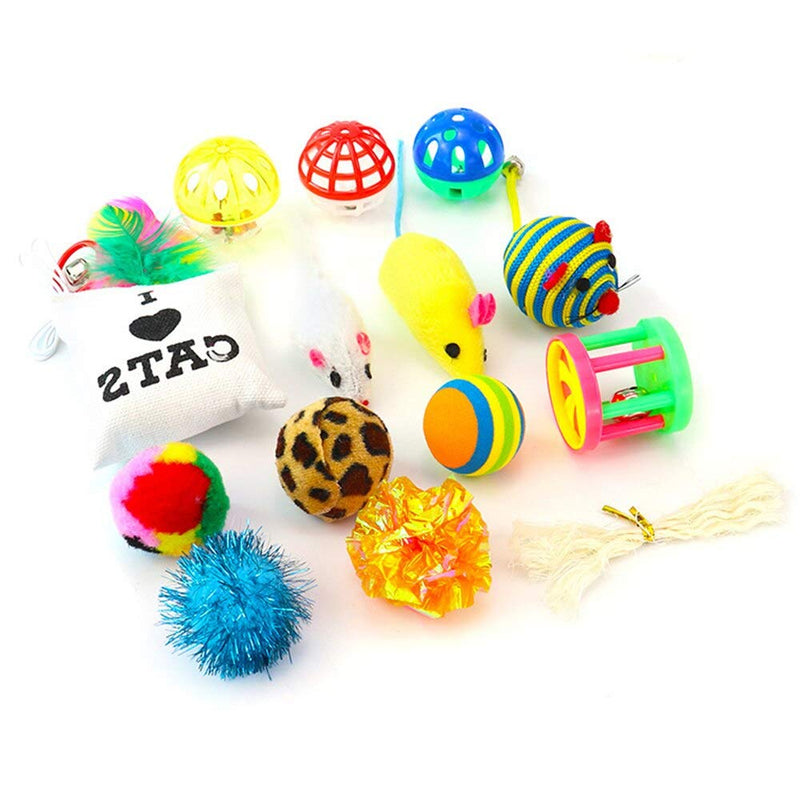 [Australia] - yuman 14 Pcs Pet Cat Toy Set Cat Toy Mouse Bell Ball Set Creative Pet Supplies Suit Tease Stick Mouse Ball Talk Cat Toy 