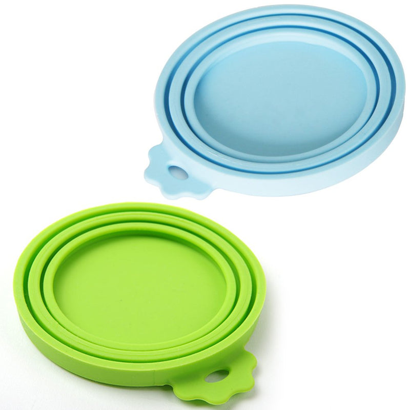 [Australia] - SLSON 3 Pack Pet Food Can Cover Universal Silicone Cat Dog Food Can Lids 1 Fit 3 Standard Size Can Tops,Blue,Green and Pink 