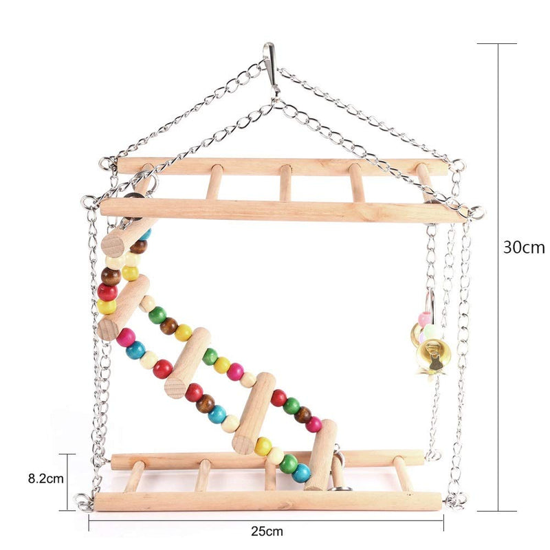 Parrot Hanging Bridge Delaman Toy FUUNY Hammock Pet Hanging Ladder Bridge Steps Stairs Climbing Swing Double-Layer Wood Hamster Cage Parrot - PawsPlanet Australia