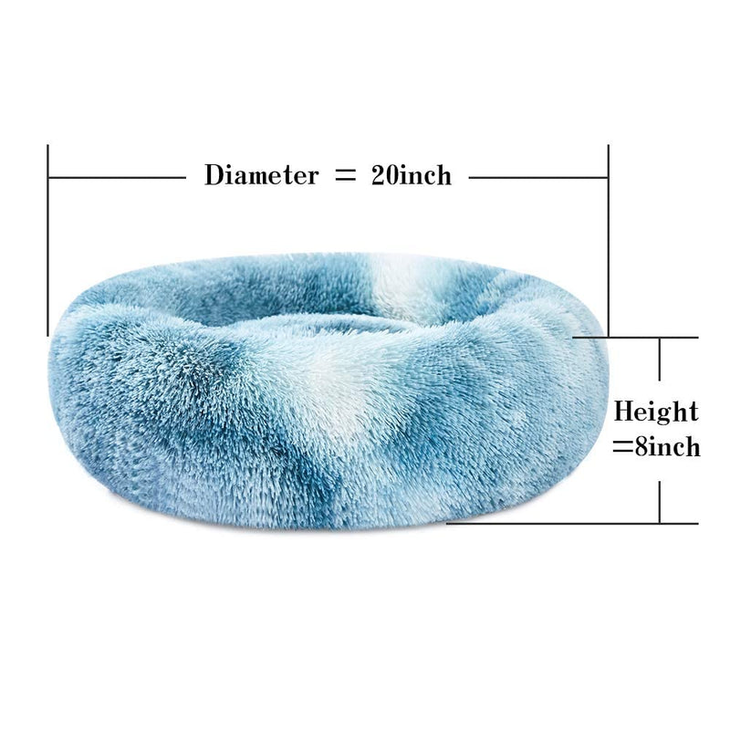 SAVFOX Calming Dog Bed, Anti Anxiety Dog Bed, Plush Donut Dog Bed for Small Dogs, Medium, Large & X-Large, Soft Fuzzy Comfy Dog Bed in Faux Fur, Washable Cuddler Pet Bed, Multiple Sizes XS-XL XS (20'') Blue - PawsPlanet Australia