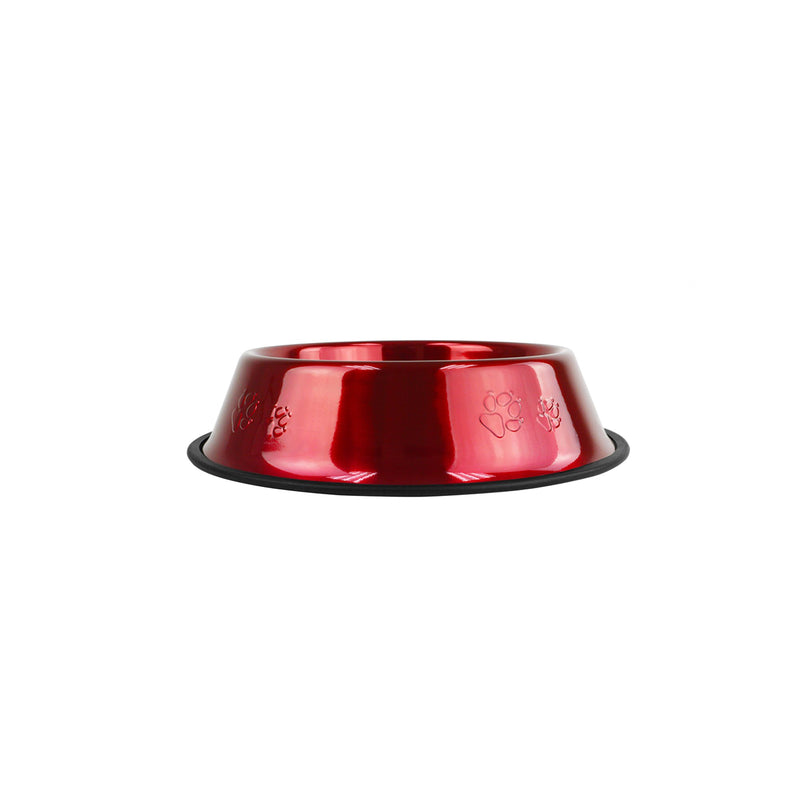 [Australia] - Platinum Pets Embossed Non-Tip Stainless Steel Cat/Dog Bowl Medium Candy Apple Red 