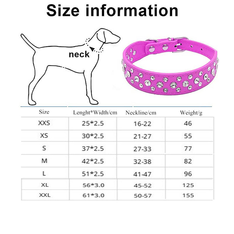 Rhinestone Dog Collar Adjustable Durable PU Leather Crystal Pet Collar Diamond Bling Cat Collar for Small Medium Large Dogs Pink S Rose - PawsPlanet Australia
