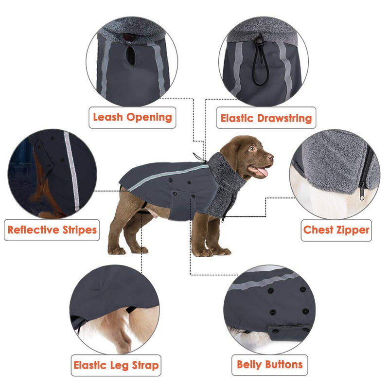 SlowTon Winter Dog Coat, Warm Polar Fleece Lining Doggie Outdoor Jacket with Turtleneck Scarf Reflective Stripe Adjustable Waterproof Windproof Puppy Vest Soft Pet Outfits for Small Medium Large Dogs M Grey - PawsPlanet Australia