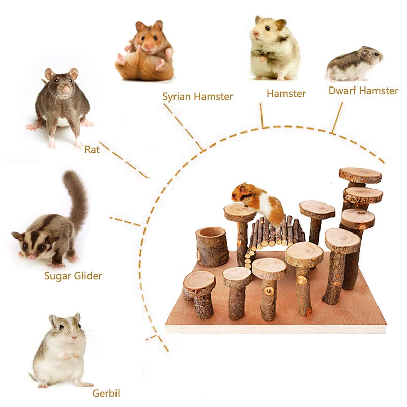 Wooden Hamster Platform Toy Chinchilla Activity Playground Stand Ladder Guinea Pigs Hideout Set Bridge Ramps Chew Toys for Mouse Dwarf Hamster Gerbil Rat Sugar Glider Syrian Hamster Small Animals - PawsPlanet Australia