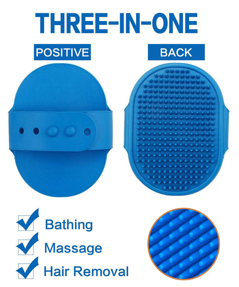 Dog Bath Brush , Aoche Pet Bath Comb Brush Soothing Massage Rubber Comb 2pcs with Adjustable Ring Handle for Long Short Haired Dogs and Cats (blue+rose) - PawsPlanet Australia