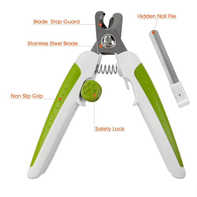 [Australia] - Dog Nail Clippers - Pet Nails Trimmer for Dogs or Cats with Safety Guard to Avoid Over-Cutting, Free Nail File & Lock Switch, Sturdy Non-Slip Handles 