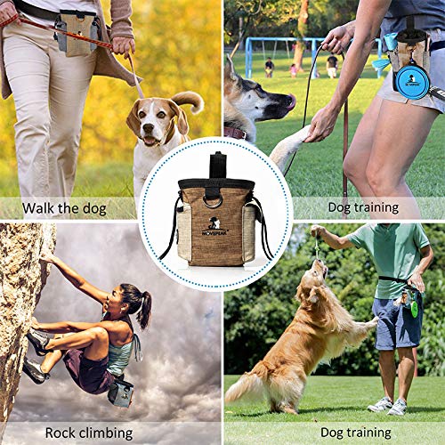 Hesheng Dog Treat Bag, with Collapsible Water Feeder Bowl and Pet Snack Storage Bag with Adjustable Waistband Travel for Walking Hiking Travelling or Outdoor Use (Bronw) Bronw - PawsPlanet Australia