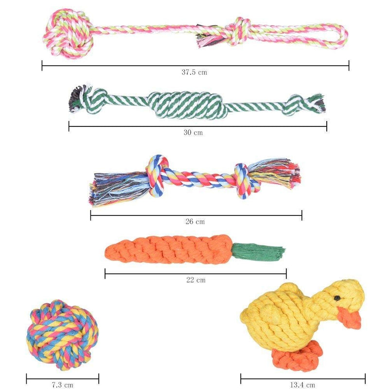 Achort Dog Rope Toy, 6 pcs Dog Toy Set Bone Tug Ball Rope Chew Toy for Pet Puppy Small Medium Dog, Durable Cotton Braided Rope Teething Toy for Dog Teeth Training Dental Health Cleaning - PawsPlanet Australia