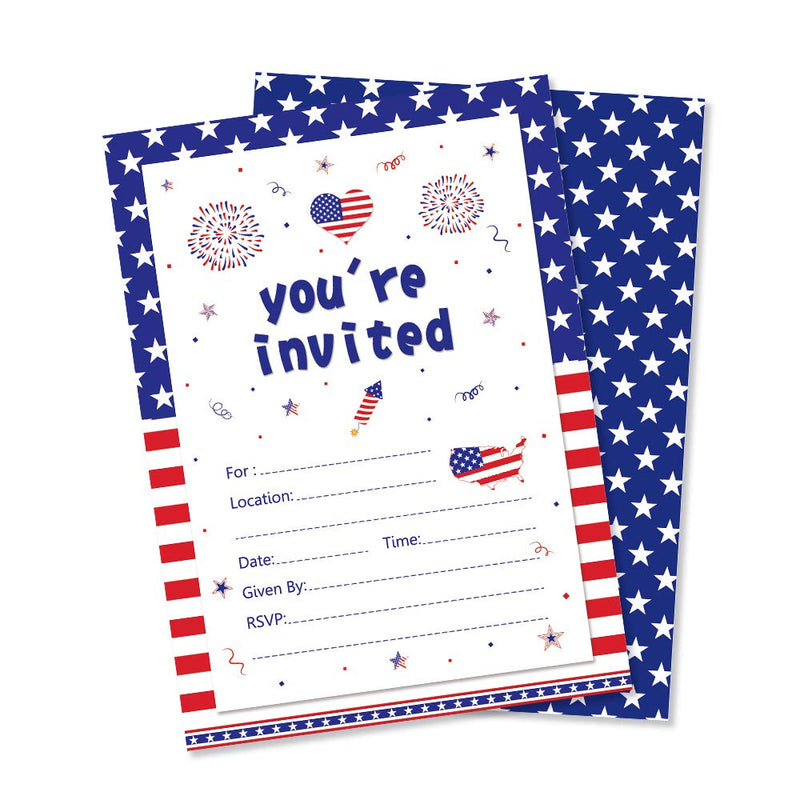 CC HOME Patriotic Party Invitations with Envelopes (20 Count),4th of July Fill in Invites for Christmas,New Year Eve,Baby Shower,Birthday Party Decorations Supplies - PawsPlanet Australia