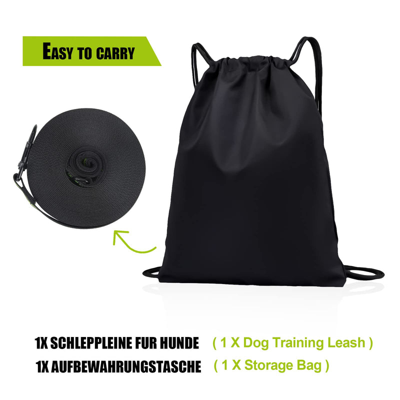Snocyo drag leash for dogs 5m, robust dog leash for small, medium and large dogs, training leash with padded handle, reinforced carabiner and storage bag, green & black - PawsPlanet Australia