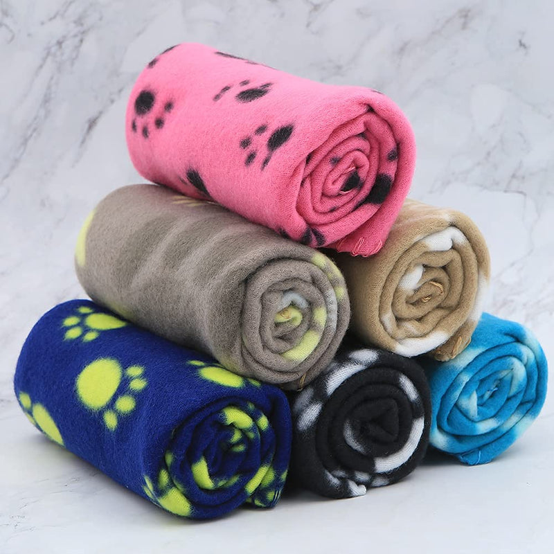 Pack of 6 Dog Blankets Soft Fleece Puppy Blankets Washable Sleep Mat Pad Bed Cover With Paw Print For Pets Cats Kitten Guinea Pig Anaimals(60 x 70cm/23.6 x 27.6 inch, Multicolor) - PawsPlanet Australia