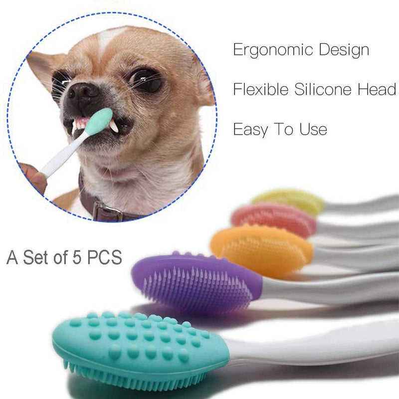 GingerUPer 5pack Dog toothbrush, Double-sided soft silicone gentle dental brushes kit with curved long handle dog toothbrushes - PawsPlanet Australia