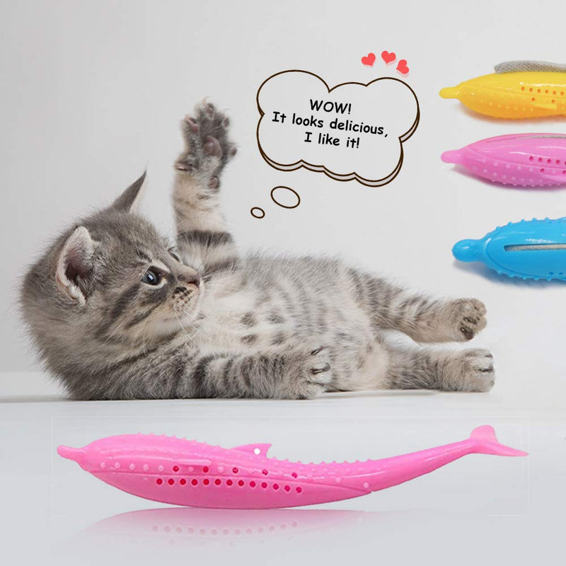 [Australia] - Jmxu's Catnip Toys for Cats Interactive Fish Shape Toothbrush Refillable Catnip Chew Toys for Cats Kitten Teeth Cleaning Blue,Pink&Orange 