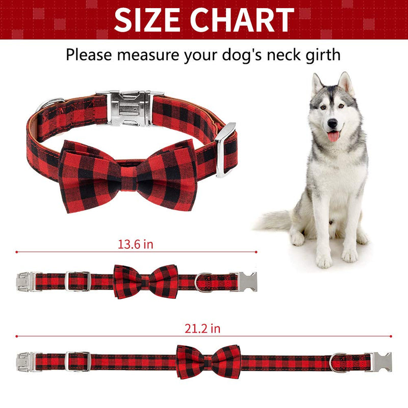 [Australia] - Mihachi Plaid Bowtie Dog Collar Adjustable - Premium Classic Plaid with Metallic Buckle Collars for Medium to Large Dogs Red 