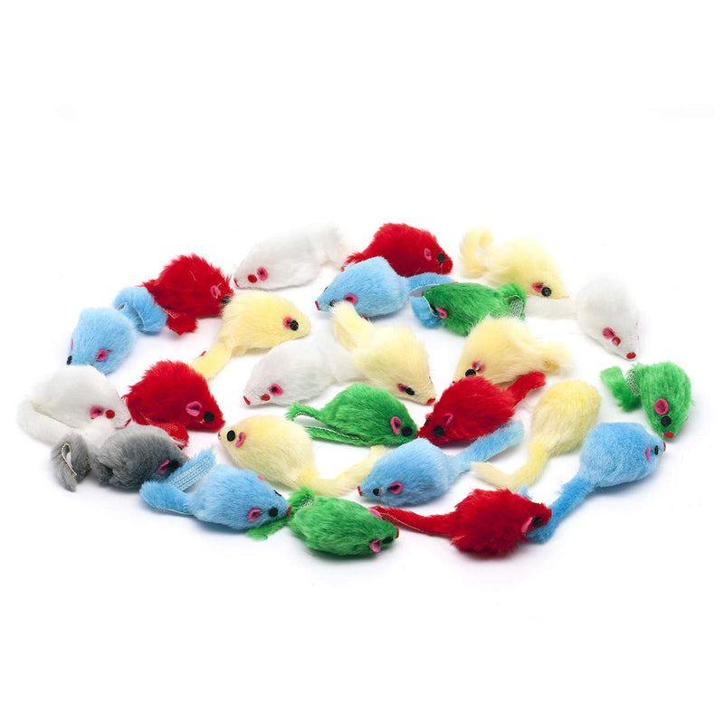 [Australia] - Chiwava 4.1'' Furry Cat Toy Mice Rattle Small Mouse Kitten Interactive Play Assorted Color Assorted Color 60PCS 