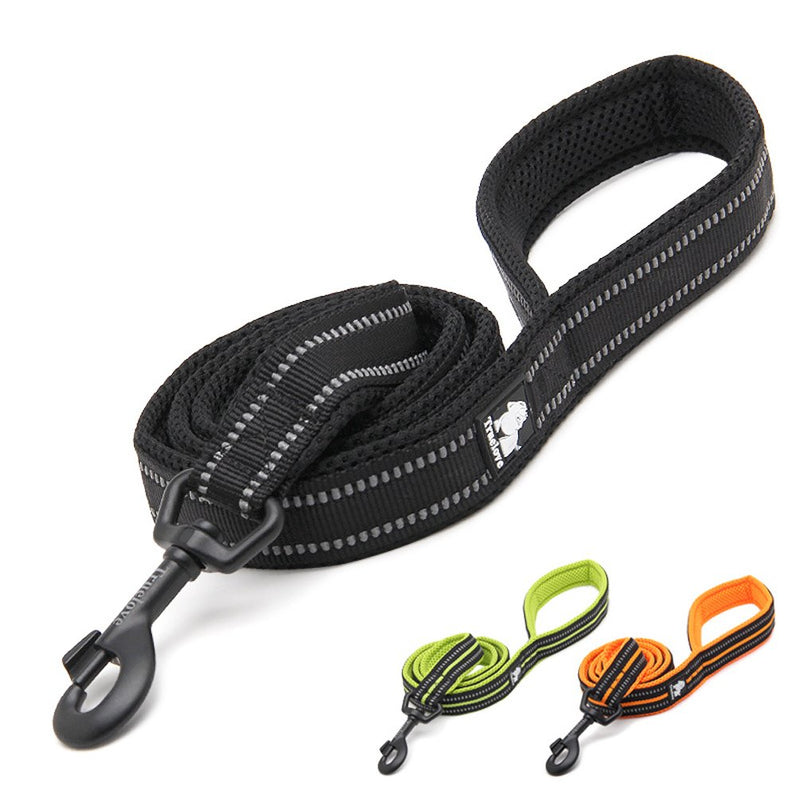 Rantow Durable Padded Mesh Dog Leash With Reflective 3M Night Safety Stripes, 200cm Long 2.5cm Wide Breathable Comfortable Dogs Leads Rope For Large/Medium Dogs Black - PawsPlanet Australia