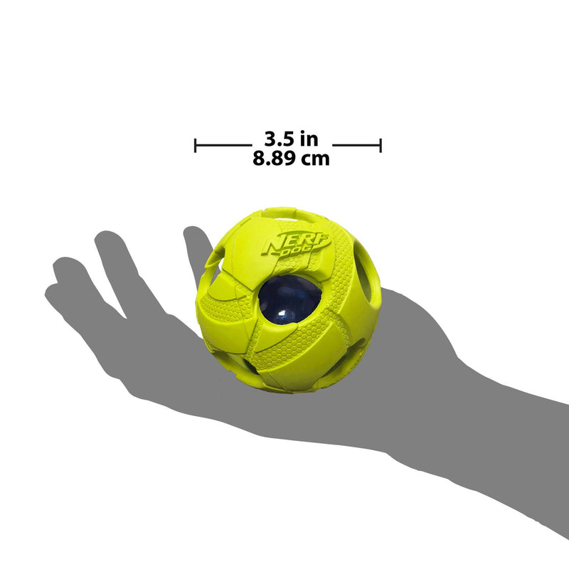 Nerf Dog Soccer Ball Dog Toy with Interactive LED, Lightweight, Durable and Water Resistant, 3.5 Inches, For Medium/Large Breeds, Two Pack, Green and Orange - PawsPlanet Australia