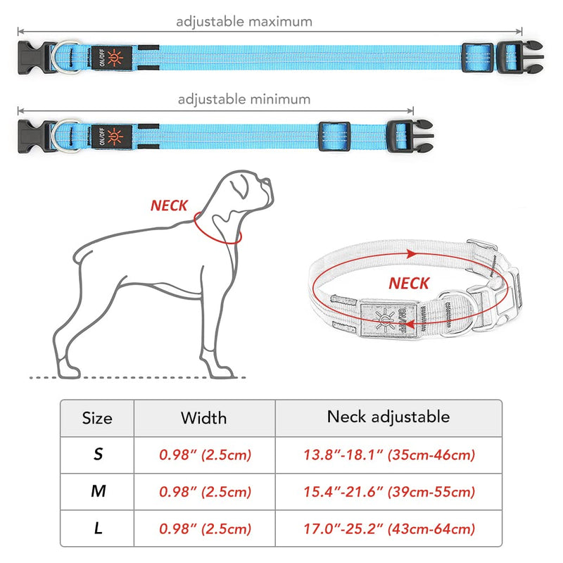 PZRLit Dog Collar Luminous USB Rechargeable, LED Dog Light Collar for Small Medium Large Dogs, Safety When Running at Night, Blue Medium Blue - PawsPlanet Australia