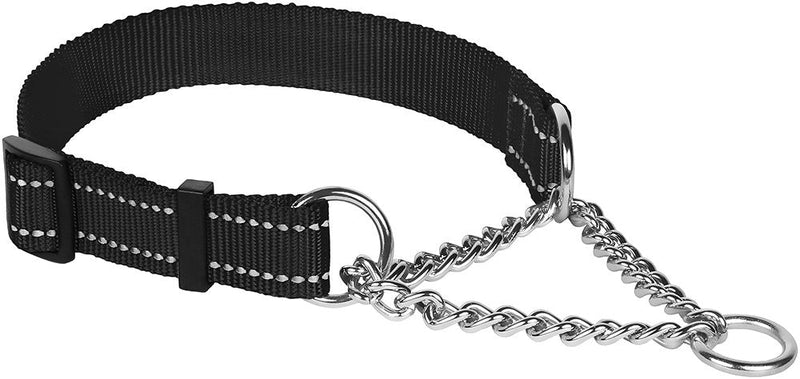 CollarDirect Martingale Dog Collar Training Adjustable Stainless Steel Chain Reflective Nylon Pet Choke Collars for Medium Large Dogs S, Neck Fit 12"-18" Black - PawsPlanet Australia
