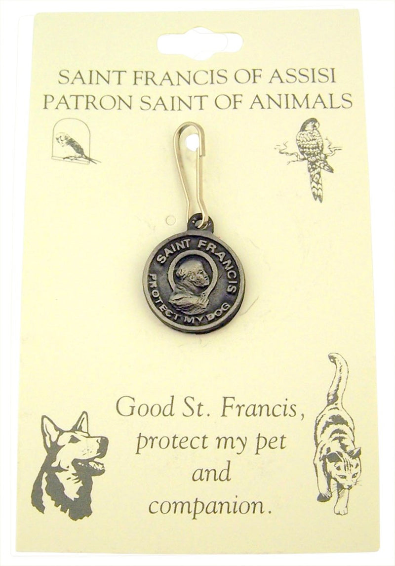 [Australia] - Pewter Saint Francis of Assisi Protect My Dog Pet Collar Tag Medal, 3/4 Inch 