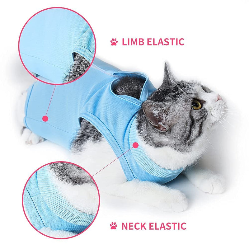 Cat Surgery Recovery Suit for Abdominal Wounds or Skin Diseases, Anti-Licking Cat Puppy Onesies After Surgery Wear, E-Collar Alternative, Post-Operative Pet Surgical Recovery Vest Shirt (S,Blue) S Blue - PawsPlanet Australia