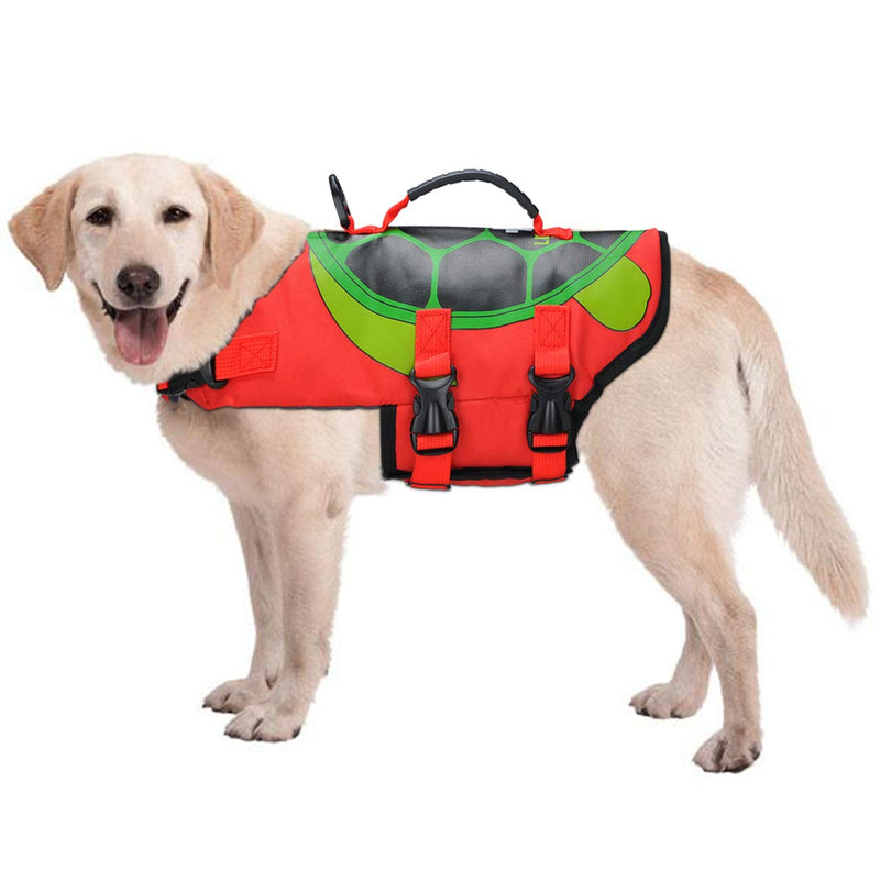 Dog Life Jacket Pet Flotation Life Vest Size Adjustable Dog Lifesaver Preserver Swimsuit with handle for Swimming, Boating, Hunting, Tortoise Style (M) M - PawsPlanet Australia