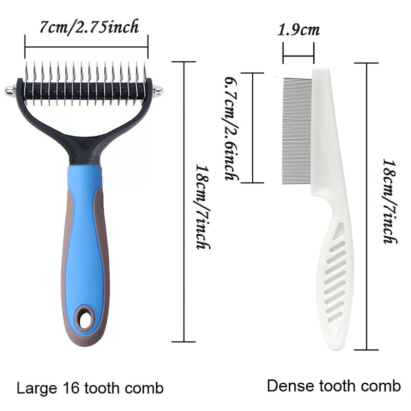 Dog Hair Comb Stripper?Dog Cat Shedding Comb?Dog Dematting Combs,Pet Grooming Tool ?Double Sided Shedding and Dematting Undercoat Rake Comb for Dogs and Cats?Cat and Dog Flea Comb Set (Large, Blue) L - PawsPlanet Australia