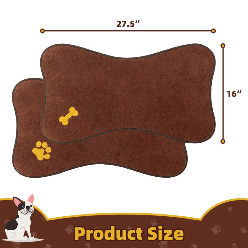 PUPTECK Non-Slip Dog Food Mat for Floors, 2 Pack Waterproof Pet Feeding Mat for Dog Bowls with High Water Absorption, Cute Brown Bone Shape for Small Medium Dogs Cats - PawsPlanet Australia