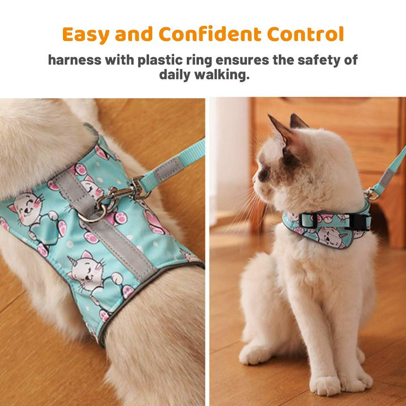 Pet Vipheo Cat Harness & Leash Set for Walking Escape Proof,Adjustable Soft Kittens Vest Harnesses with Reflective Strip,Easy Control Mesh Breathable for Cats Puppy(Blue,S) S(Chest:12.2"-13.8") Blue - PawsPlanet Australia