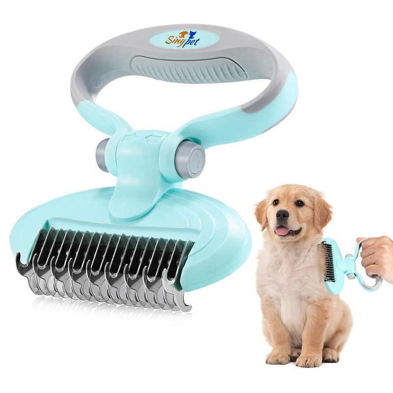 [Australia] - Dog Dematting Comb, Pet Grooming Tool Deshedding Brush Double-Sided Teeth Blade Undercoat Rake with Adjustable Handle, for Removing Undercoat Knots Mats and Tangles, for Long Short Curly Silky Hair 