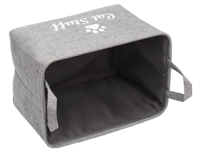 Morezi Canvas Pet Toy and Accessory Storage Bin, Basket Chest Organizer - Perfect for Organizing Pet Toys, Blankets, Leashes and Food - Grey - Cat - L 38x27x25cm Cat Grey - PawsPlanet Australia