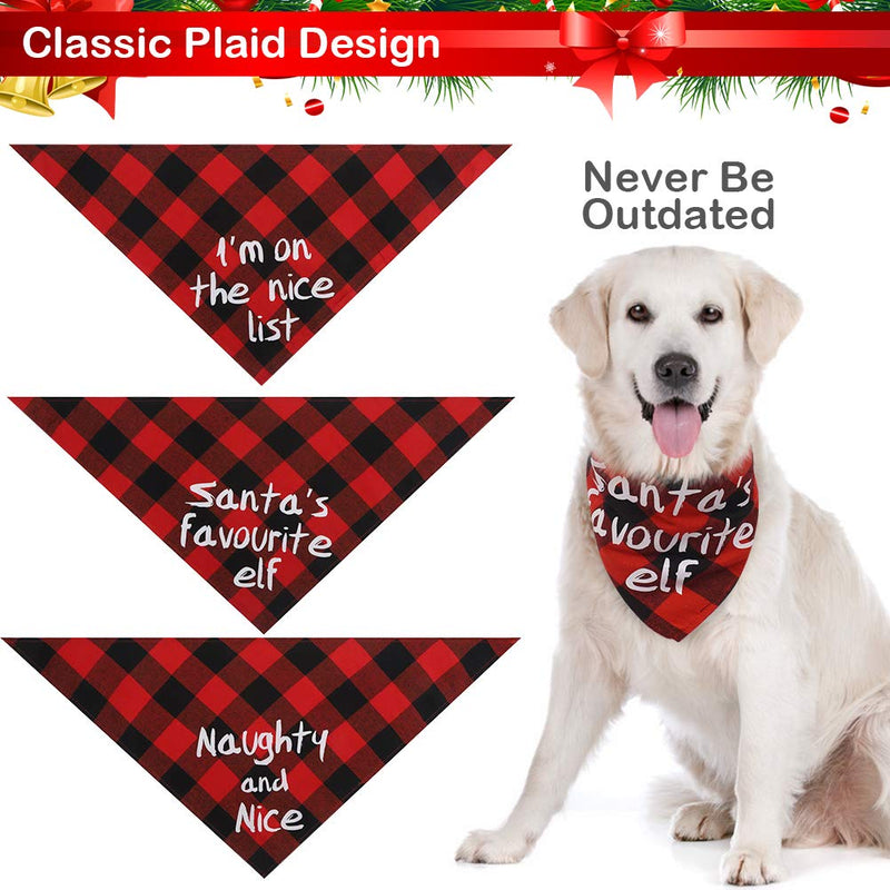 BINGPET Christmas Dog Bandanna - 3 Pack Plaid Pet Triangle Scarfs with Printing for Small Medium Large Dogs - PawsPlanet Australia
