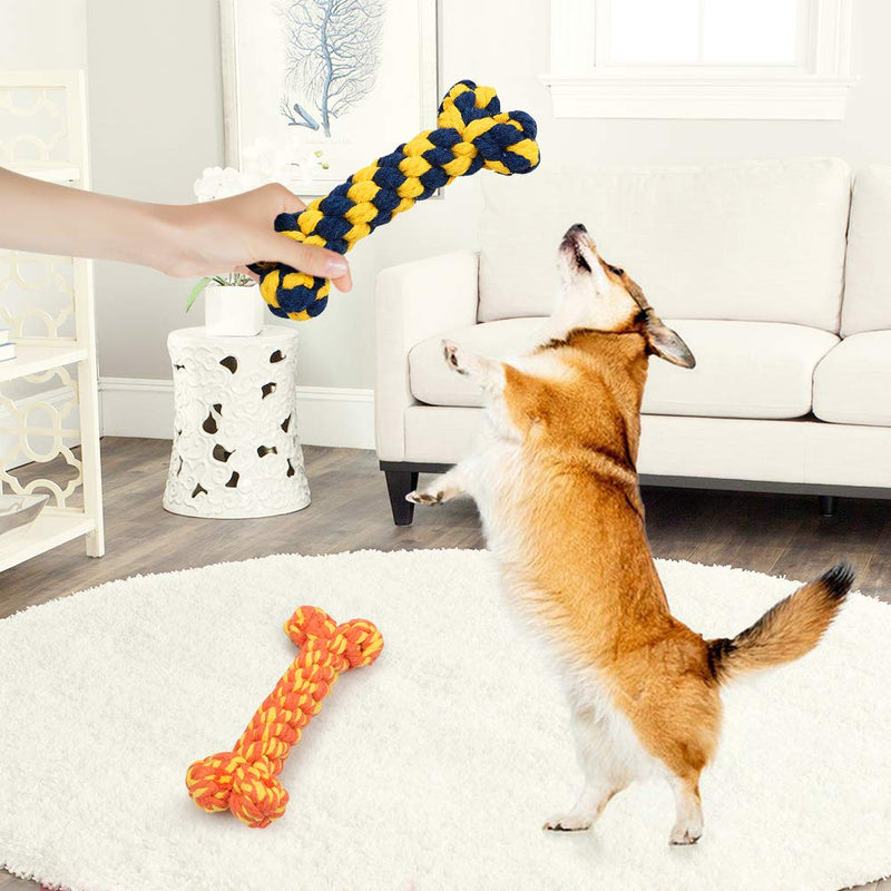 2PCS Dog Rope Toy Puppies Chew Natural Cotton Rope Toys To Avoid The Puppies' Boredom and Anxiety, Tooth Training/Cleaning Toy Dog Birthday Gift Set blue&orange - PawsPlanet Australia