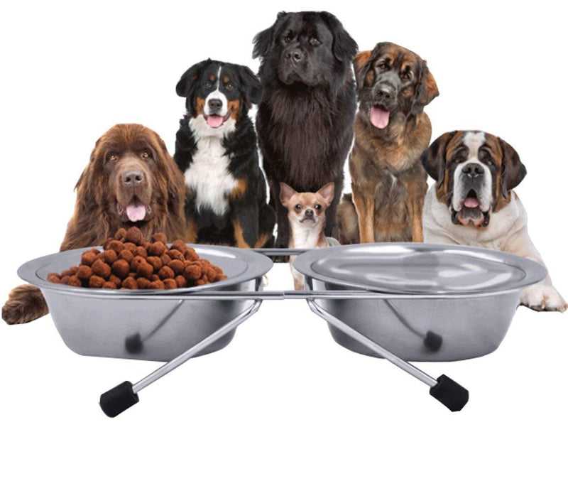 [Australia] - Gozier Double Diner Pet Bowls Cups, Stainless Steel Food Water Bowls Bunny Feeder Coop Cups with Non Slip Feeding Station for Dogs Cats Rabbit Bird Medium Large Animals in Crate Cage M 