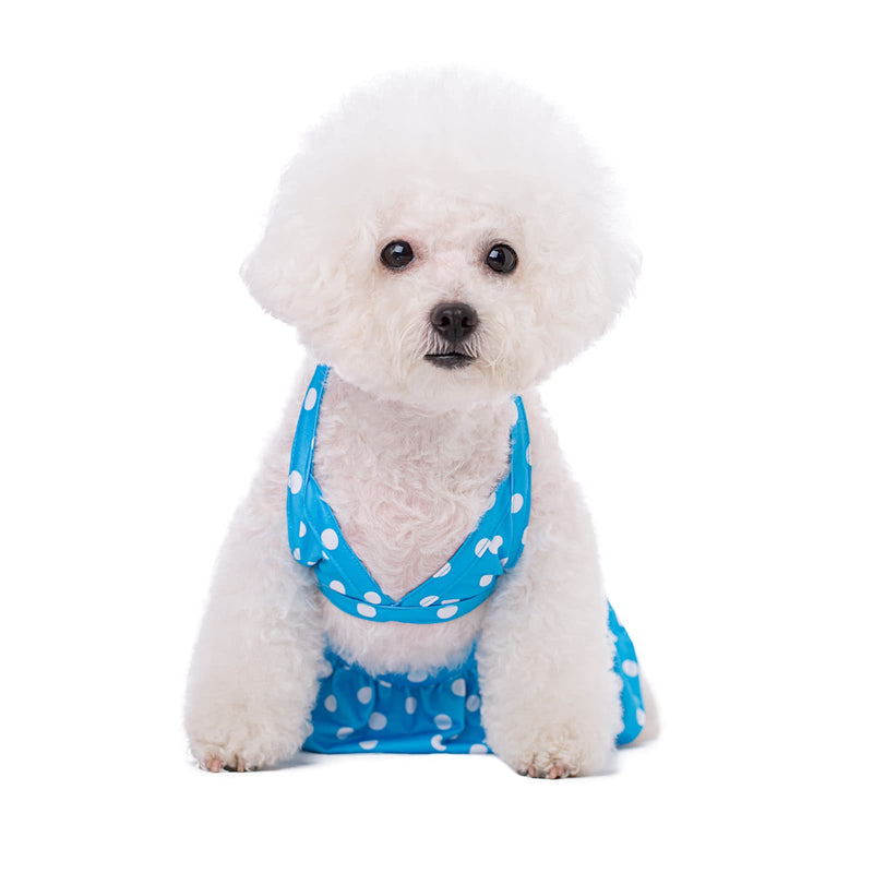 Dog Bikini Pet Swimsuit Flower Doggie Bathing Suit Pet Summer Beach Dress Clothes for Cat Puppy Small Dogs (X-Small, Blue polka dots) X-Small - PawsPlanet Australia