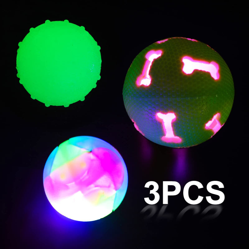 3 Pcs Glowing Dog Balls with Interactive LED Flashing Elastic Ball Glow in The Dark Ball Dog Ball Rubber Glow Fetch Dog Toy for Pet Puppy Cats Dog - PawsPlanet Australia