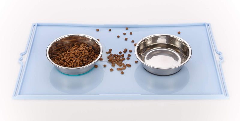 PEGGY11 Light Non-Slip Stainless Steel Dog cat Bowl 1.8 Cups 2-Pack Blue & Grey - PawsPlanet Australia