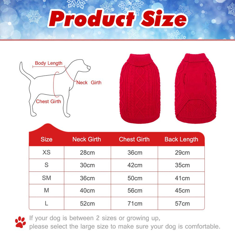 BINGPET Turtleneck Dog Jumper - Classic Cable Knit Dog Sweater Coat, Warm Pet Winter Clothes Outfits for Dogs Cats X-Small Red - PawsPlanet Australia