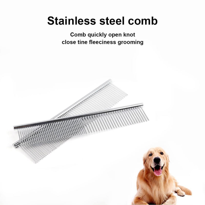 PLABBDPL 2pcs Stainless Steel Pet Comb Pet Comb with Rounded Stainless Steel Ends for Large Medium Small Dogs Cats - PawsPlanet Australia
