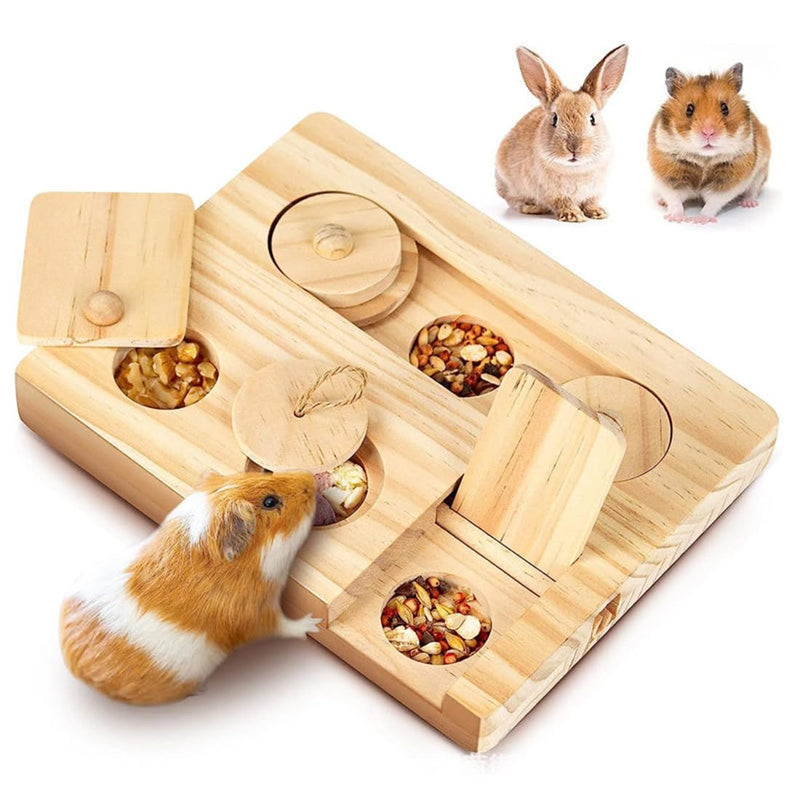 Encuryna Hamster Toy, Guinea Pig Toy, 6 in 1 Wooden Toy for Foraging, Interactive Treat Toy for Bunnies, Chinchilla Hamsters, Guinea Pigs, Gerbils - PawsPlanet Australia