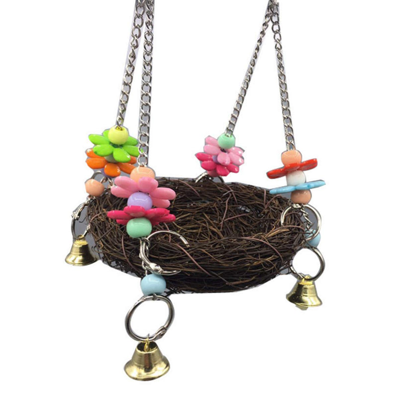 [Australia] - Natural Rattan Nest Bird Swing Toy with Bells, Bird Swing Standing Perch Toy for for Parrots Parakeet Cockatie Budgie Lovebirds Hamster Parrot Parakeet 