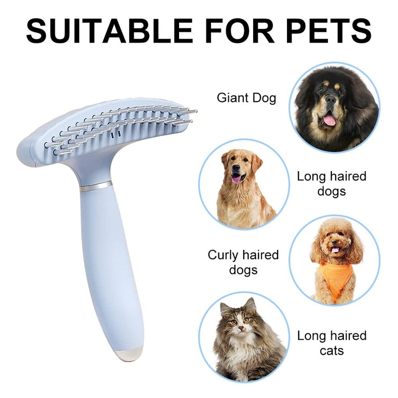 MiOYOOW Pet Brushes, Double Row Dog Rake Deshedding Comb, Self-Cleaning Fur Detangler Detangler with Two Rows of Pins for Dogs and Cats, Light Blue - PawsPlanet Australia