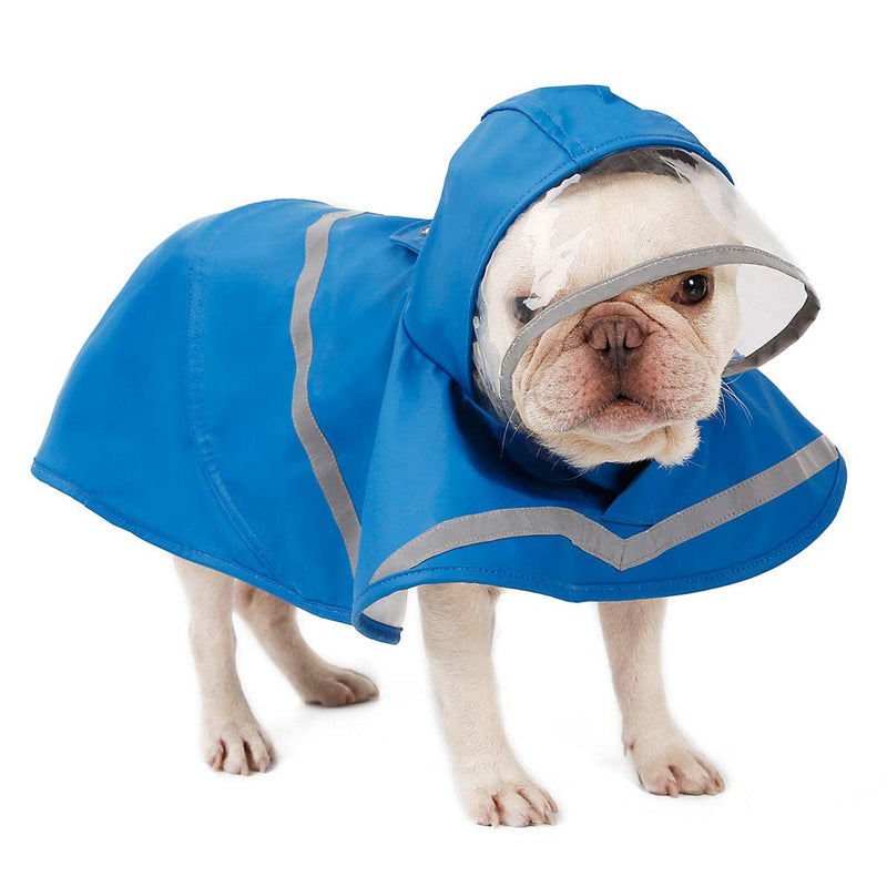 [Australia] - Reflective Dog Raincoat with Hood & Harness Hole for Small|Medium|Large Dogs Puupy, Hoodie Rain Jacket Poncho Clothes Waterproof,Magic Tape Closure Adjustable, A Bonus Storage Bag, Easy to Use/Store L:chest=20.5"-24.4" Blue 